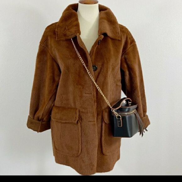 Teddy Bear Brown Jacket Faux fir big buttons front pockets sz 14 NWT sup… - Picture 9 of 11